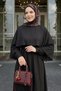 Shawl Collar Gathered Waist Black Dress - 2