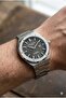 Silver Round Case Men's Wristwatch |   45mm Steel Case, Silver Steel Band, Black Dial - 2
