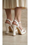 Tulle Bow Shiny High Medium Thick Plarform Women's Heeled Evening Dress Shoes - 4
