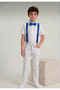 Boy's April 23 October 29 Outfit White Pants White Short Sleeve Shirt and Bow Tie Suspender Set