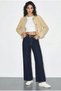 Women's Navy Blue Belted Lycra Wide Leg Denim Trousers 3289 60286059 - 2