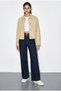 Women's Navy Blue Belted Lycra Wide Leg Denim Trousers 3289 60286059 - 3