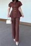 Women's Brown Gold Button Detailed Peplum Cut Premium Suit Nbstr4423 - 4