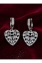 Stone Heart Model Dangle Earrings Silver Color Zircon Stone Hoop Steel Earrings - Tarnish Resistant