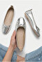 Silver Metallic Snake Textured Orthopedic Lightweight Sole Leather Soft Bow Stylish Women's Ballerinas - 2