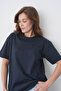 Women's Round Neck Short Sleeve Navy Blue T-Shirt - 3