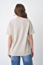 Women's Round Neck Short Sleeve Beige T-Shirt - 8