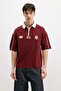 Zippered Collar Printed Oversize T-Shirt Burgundy