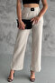 Women's Beige High-Waisted Wide-Leg Pants – Comfortable Fit Fabric Trousers - 4