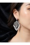 Zircon Stone Dangle Silver Color Half Circle Pendant Steel Earrings - Tarnish Resistant - 2