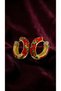 Women's Earrings Gold Detailed Red Enamel Embellished Hoop Earrings Vintage Women's Earrings - 4
