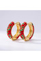 Women's Earrings Gold Detailed Red Enamel Embellished Hoop Earrings Vintage Women's Earrings - 3