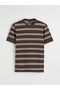 Xside Brown Crew Neck Striped Men's T-Shirt - 5