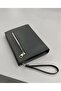Handbag Double Zipper Faux Leather Organizer Portfolio Clutch Bag-Black - 3