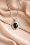 Black Stone Oval Form Frame Silver Color Necklace Stylish and Modern Design - 4