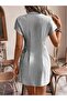 Women's Short Sleeve Collared Front Buttoned Short Tricotine Dress - 4