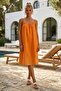 Orange Strappy Casual Muslin Woven Dress with Hidden Pockets and Adjustable Straps 105 55