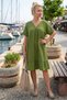 Green V-Neck Short Sleeve Skirt Ruffle Casual Muslin Wide Cut Woven Dress 106 75 - 3