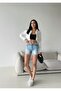 Women's Light Blue Ripped Detail Bermuda Shorts - 3