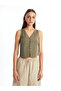 Lcw vision khaki v-neck straight linen blended women's classic vest - 4