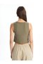 Lcw vision khaki v-neck straight linen blended women's classic vest - 6
