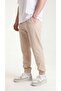 Men's Beige Parachute Fabric Thin Summer Sweatpants with 3 Pockets and Zippered Elastic Cuffs