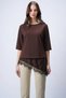 Women's Brown Asymmetrical Cut Stylish Lace Detailed Loose Oversize T-Shirt - 5