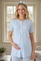 New Season Blue Striped Shawl Collar Summer Buttoned Design Short Sleeve Maternity Dressing Gown Pajama Set Set - 8