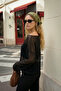 Women's Boat Neck Draped Transparent Knitwear Blouse Black 26S3043 - 5