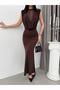 Women's V-Neck Front and Back Lace Detailed Long Maxi Sandy Dress