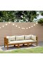 3-Seater Garden Sofa with Cream Cushion Solid Acacia Wood