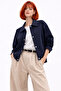 Women's Navy Blue Oversize Seasonal Gabardine Jacket with Snap Detail - 5