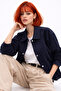 Women's Navy Blue Oversize Seasonal Gabardine Jacket with Snap Detail - 3