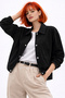 Women's Black Oversize Seasonal Gabardine Jacket with Snap Detail - 3