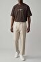 Men's Relaxed Fit Pleated Detailed Premium Fabric Trousers Beige - 3