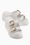 Luna Genuine Leather White Double-Strapped Platform Heeled Women's Slippers - 4