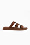 Blenda Genuine Leather Tan Buckle Women's Slippers - 2