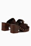 Diala Brown Suede Double-Strapped Women's Platform Heeled Slippers - 6