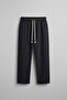 Men's Baggy Fit Rope Drawstring Linen Look Trousers Black