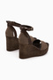 Moni Brown Suede Wedge Heeled Ankle Buckle Women's Sandals - 5