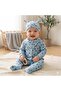 Triangle Patterned Ribbed Cotton Fabric Baby Romper Set with Booties - Blue - 0-3 Months