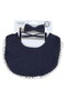 -Sophia Set of Baby Bib and Ribbon Headband - Navy Blue - 2