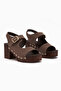 Cleo Brown Suede Belted Platform Heeled Women's Sandals - 3