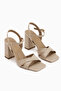 Lean Beige Cross-Strapped Thick Heeled Women's Sandals - 4