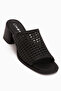 Luzia Genuine Leather Black Hand-Knitted Heeled Women's Slippers