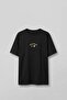 Men's Oversize Minimal Floral Embroidered T-Shirt Black