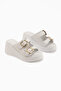 Luna Genuine Leather White Double-Strapped Platform Heeled Women's Slippers - 3