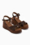 Nooria Genuine Leather Brown Cross-Strapped Wedge Heeled Women's Sandals - 3