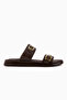 Matea Genuine Leather Brown Double-Strapped Women's Slippers - 2