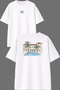 Pool Mansion Design Front and Back Printed White Oversize T-Shirt